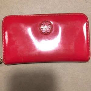 Red Patent Tori Burch zip around wallet